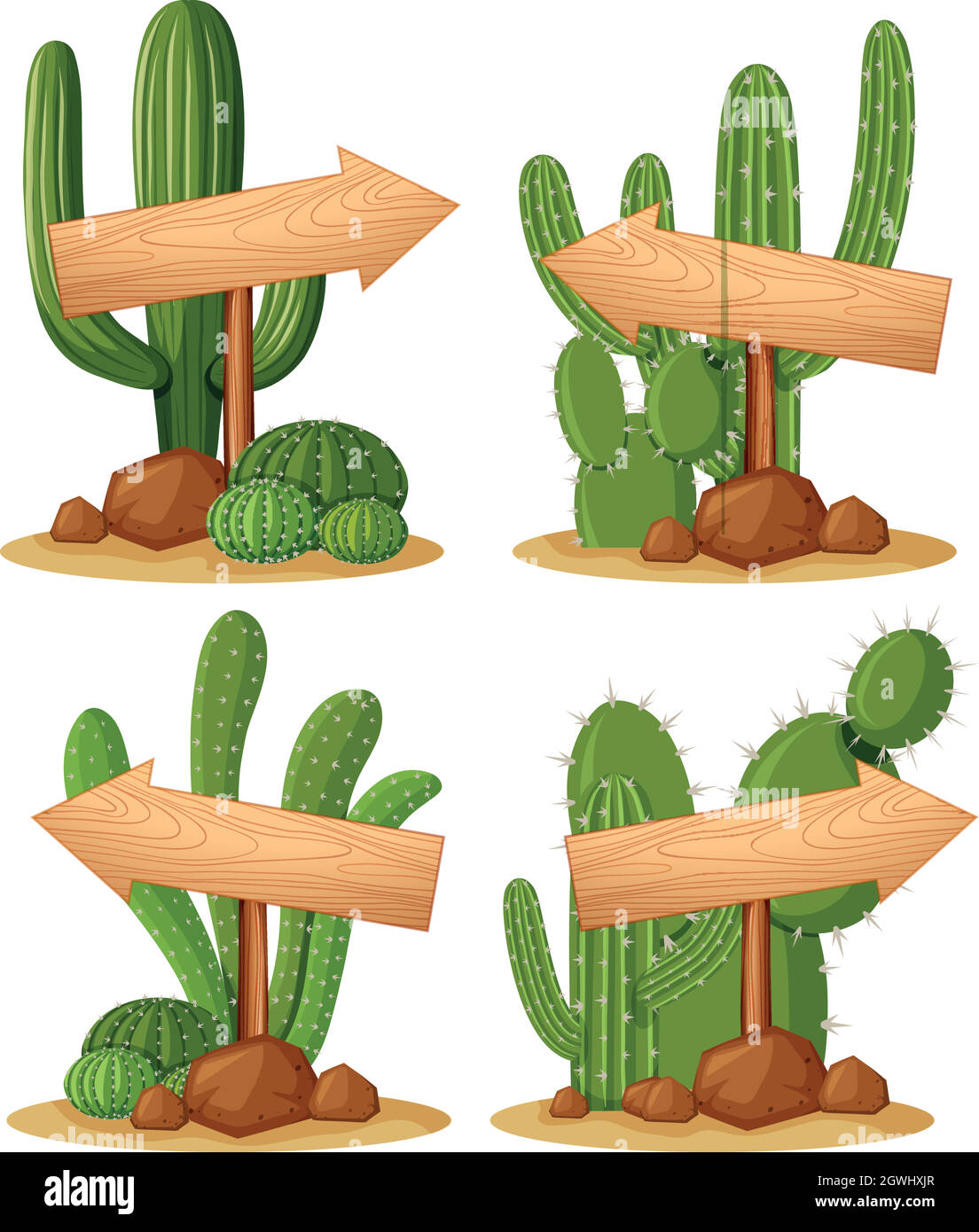 Panneaux en bois dans le jardin de cactus Illustration de Vecteur