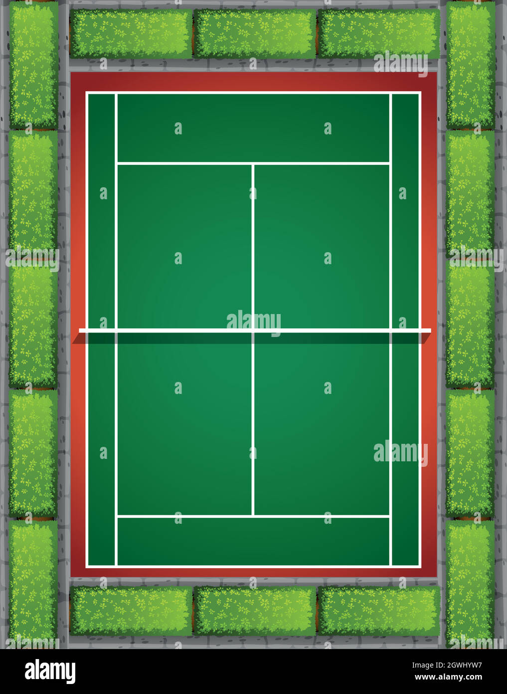 Court de tennis avec buissons autour Illustration de Vecteur