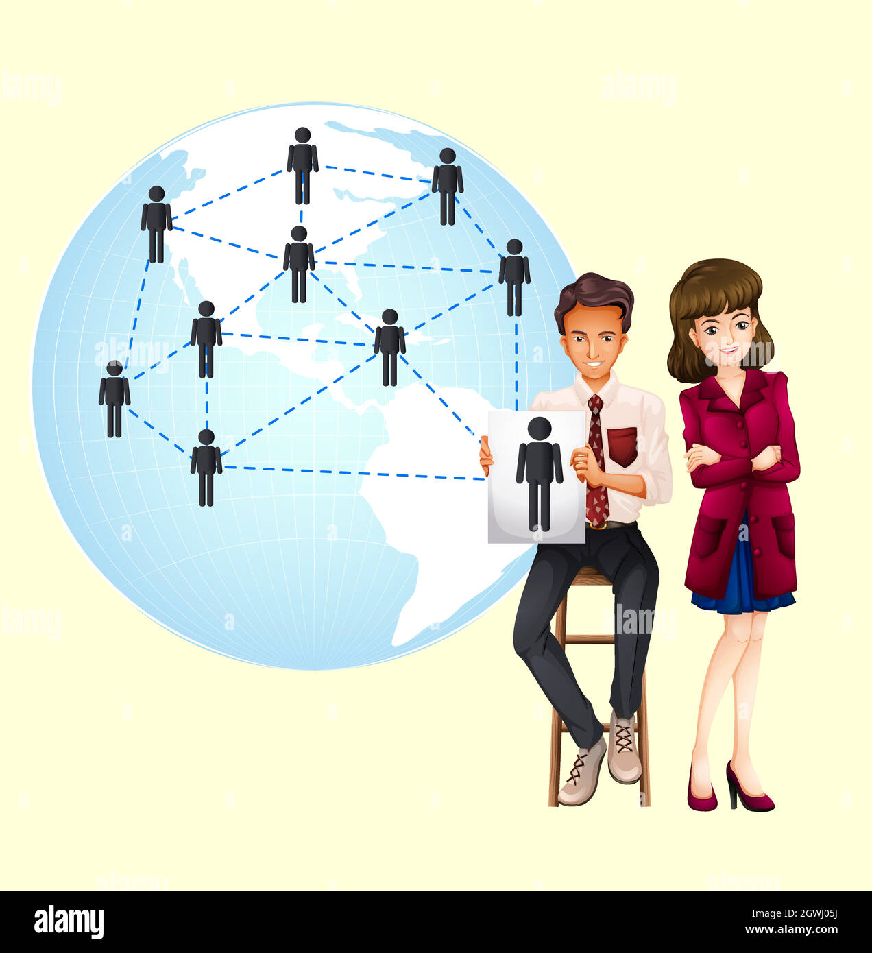 Gens d'affaires avec la carte du monde Illustration de Vecteur