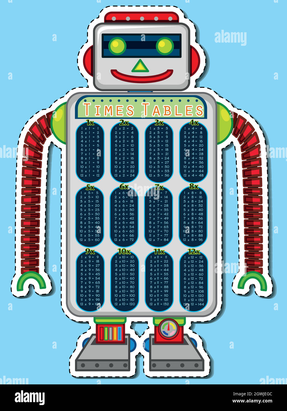 Tableau des temps sur le jouet robot Illustration de Vecteur
