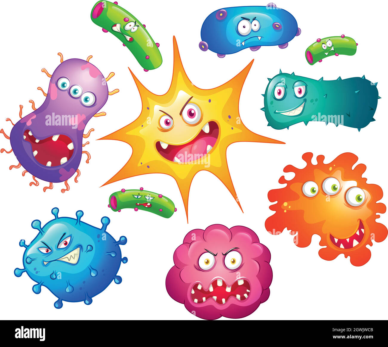 Bactéries avec expressions faciales Illustration de Vecteur