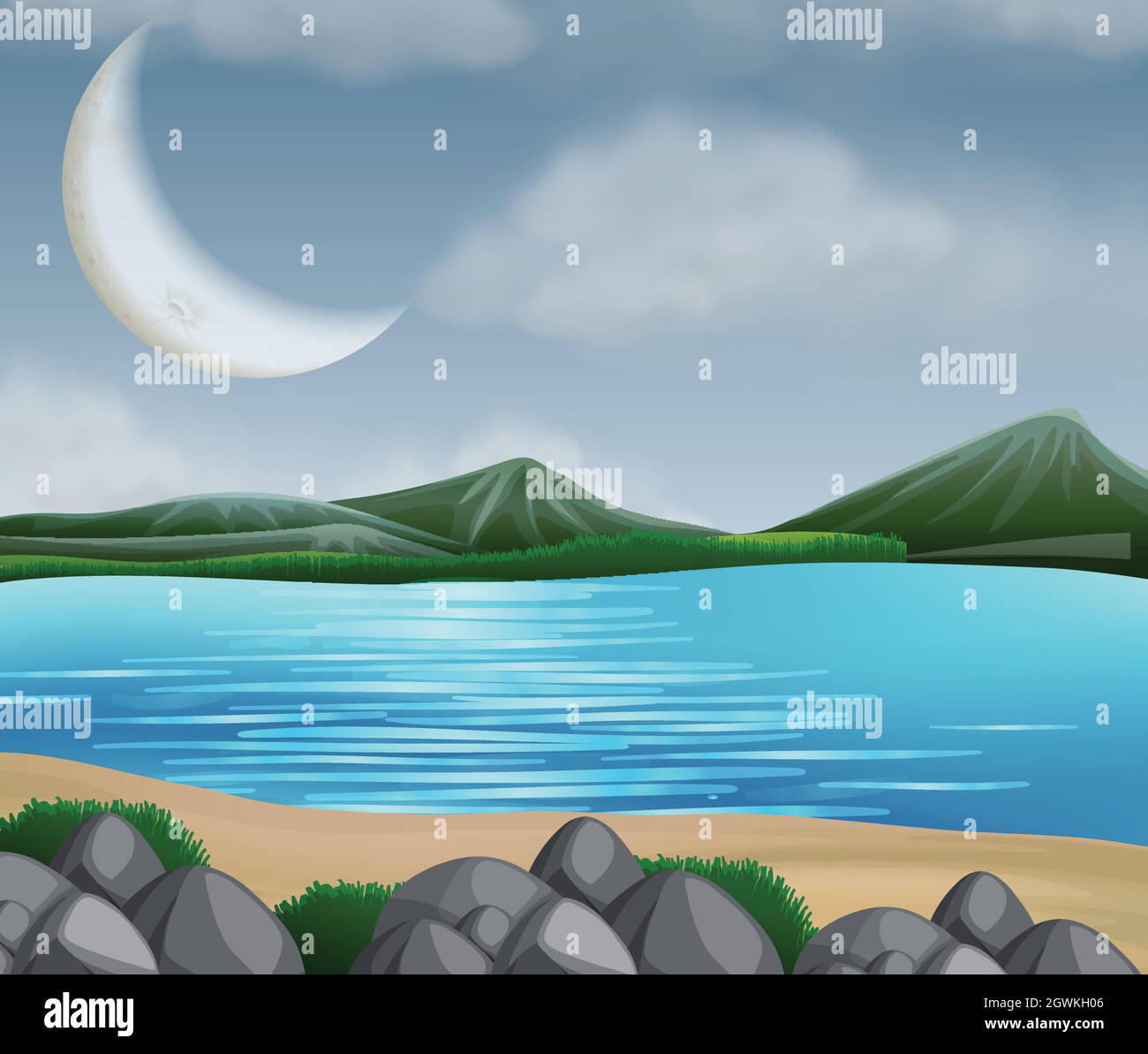 Scène de lac avec montagnes Illustration de Vecteur