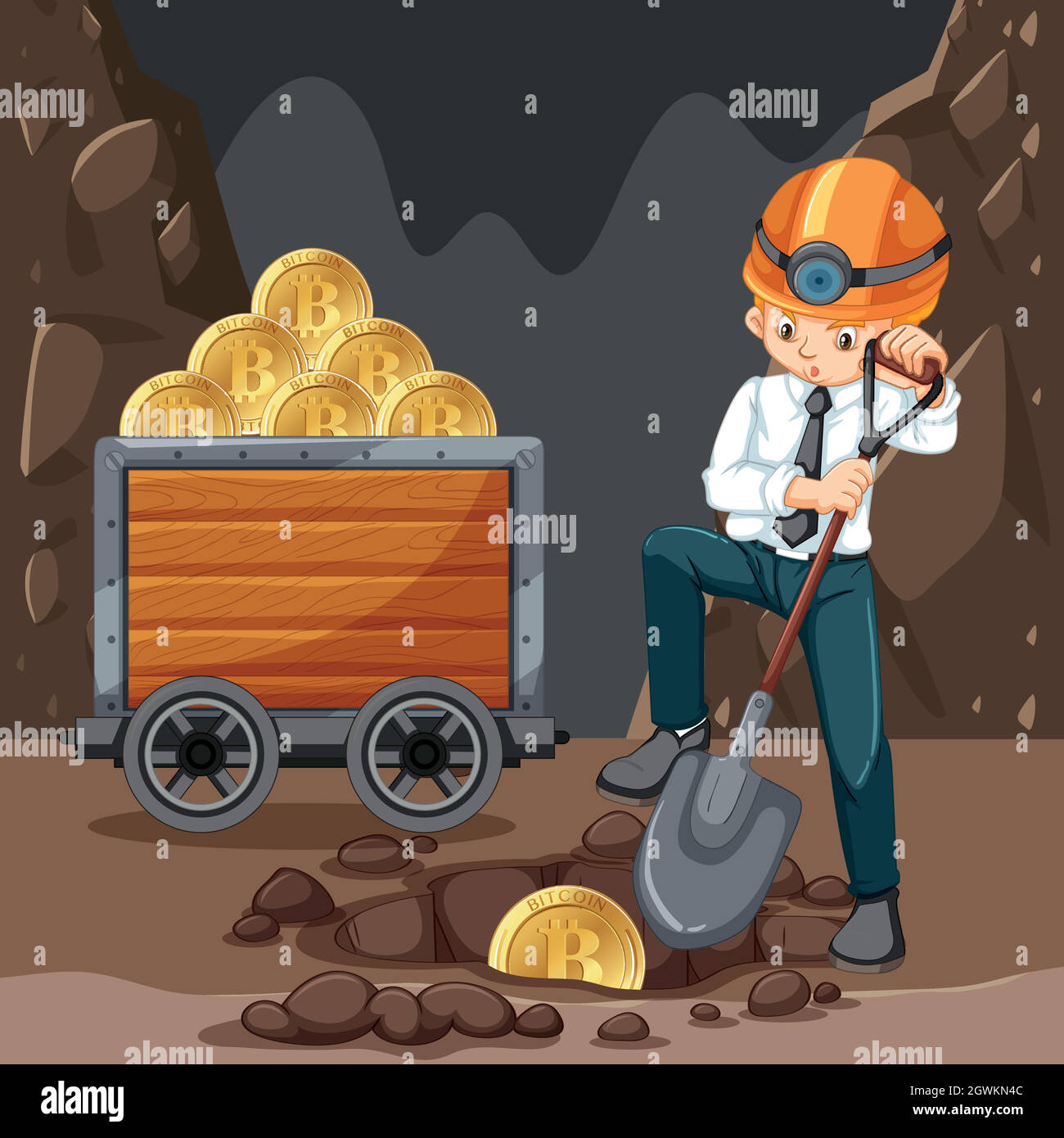 Un homme qui fait de la Cryptocoin Mining Illustration de Vecteur