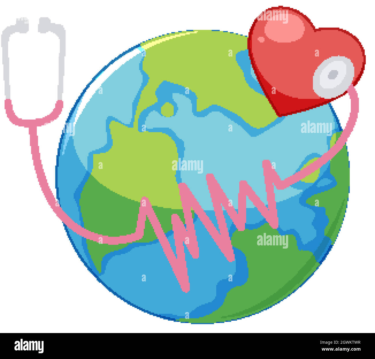 Grand monde avec cœur rouge et stéthoscope autour de lui Illustration de Vecteur