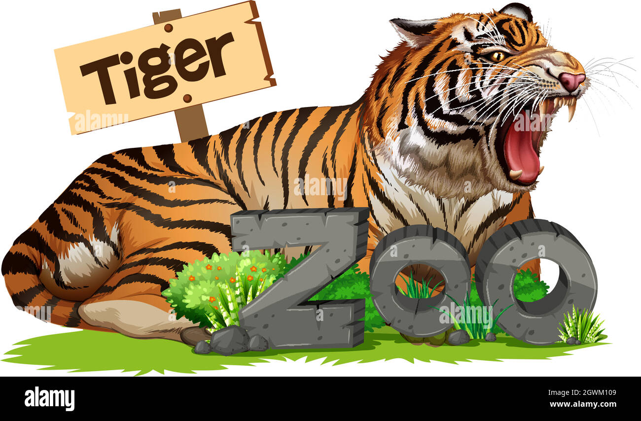 Tigre sauvage au panneau du zoo Illustration de Vecteur