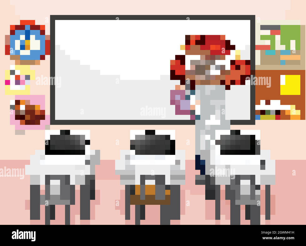 Scène en classe avec professeur de sciences écrivant des notes Illustration de Vecteur