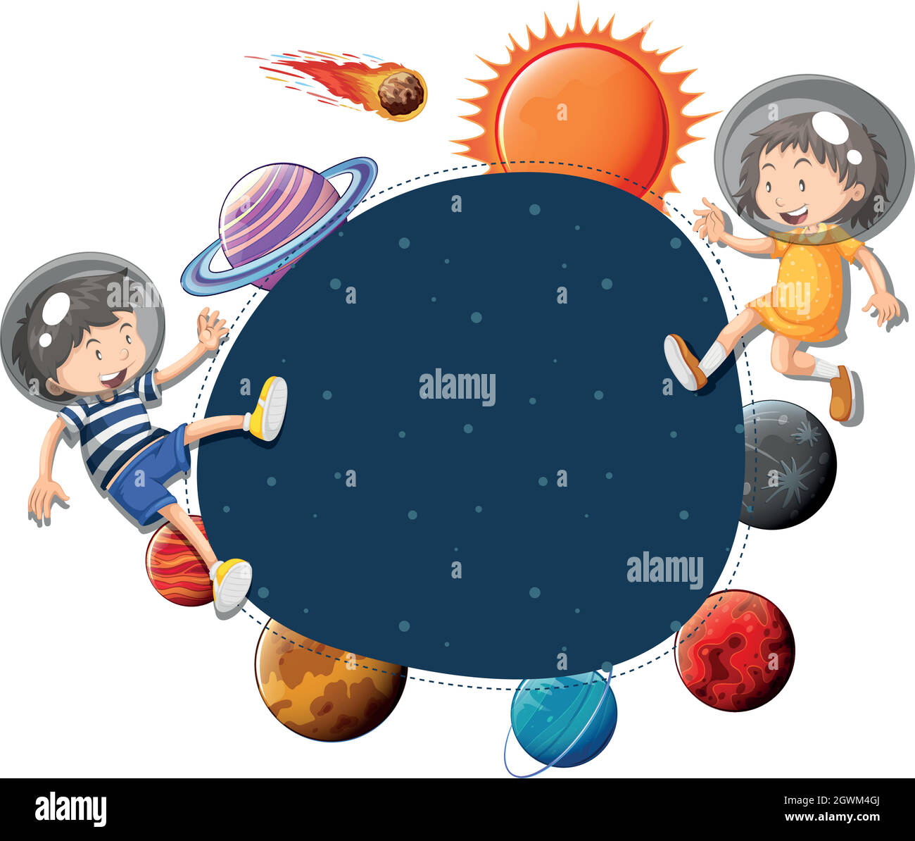 Enfants dans le modèle d'espace Illustration de Vecteur