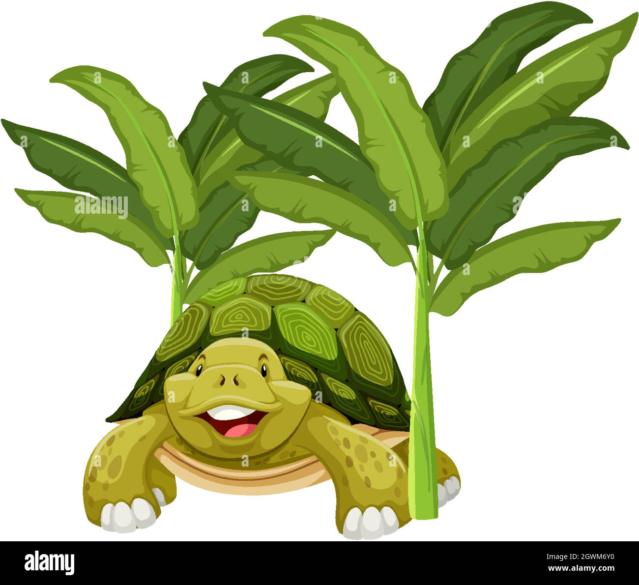 Personnage de dessin animé de tortue avec arbre de banane isolé Illustration de Vecteur
