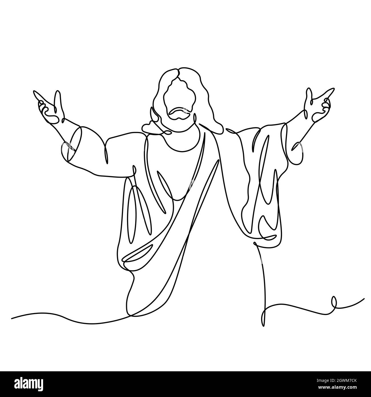 Un seul trait continu dessin art dooodle spiritualité Jésus Christ sermon, prière .image isolée d'un contour dessiné à la main sur un fond blanc. Illustration de Vecteur
