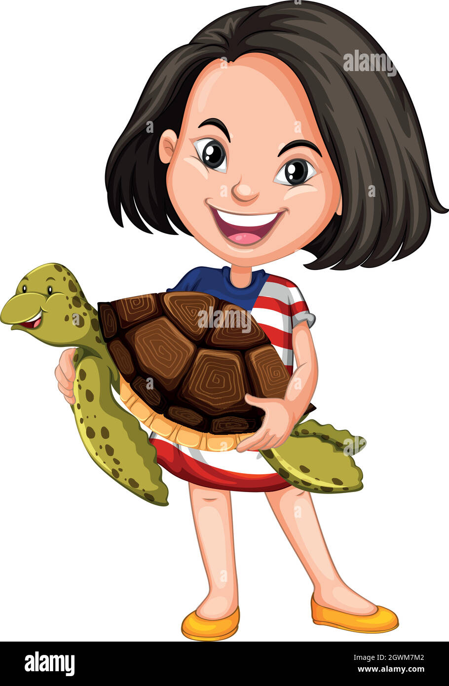 Petite fille tenant une tortue de mer Illustration de Vecteur