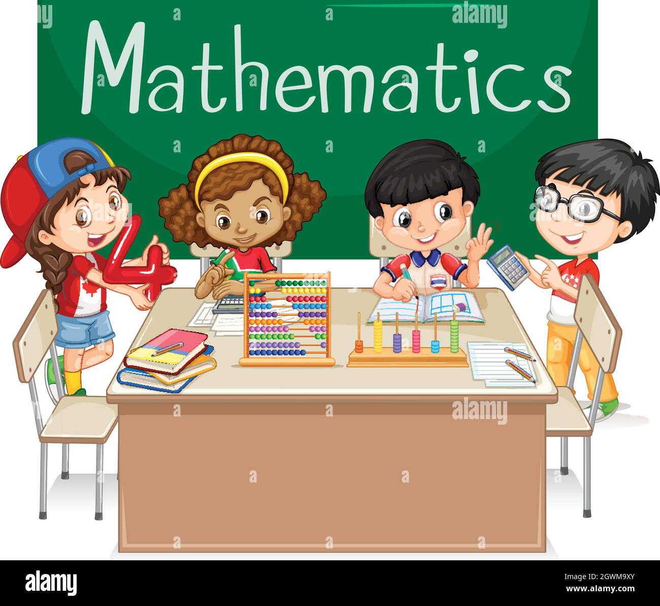 Sujet de l'école pour les mathématiques avec les enfants en classe Illustration de Vecteur