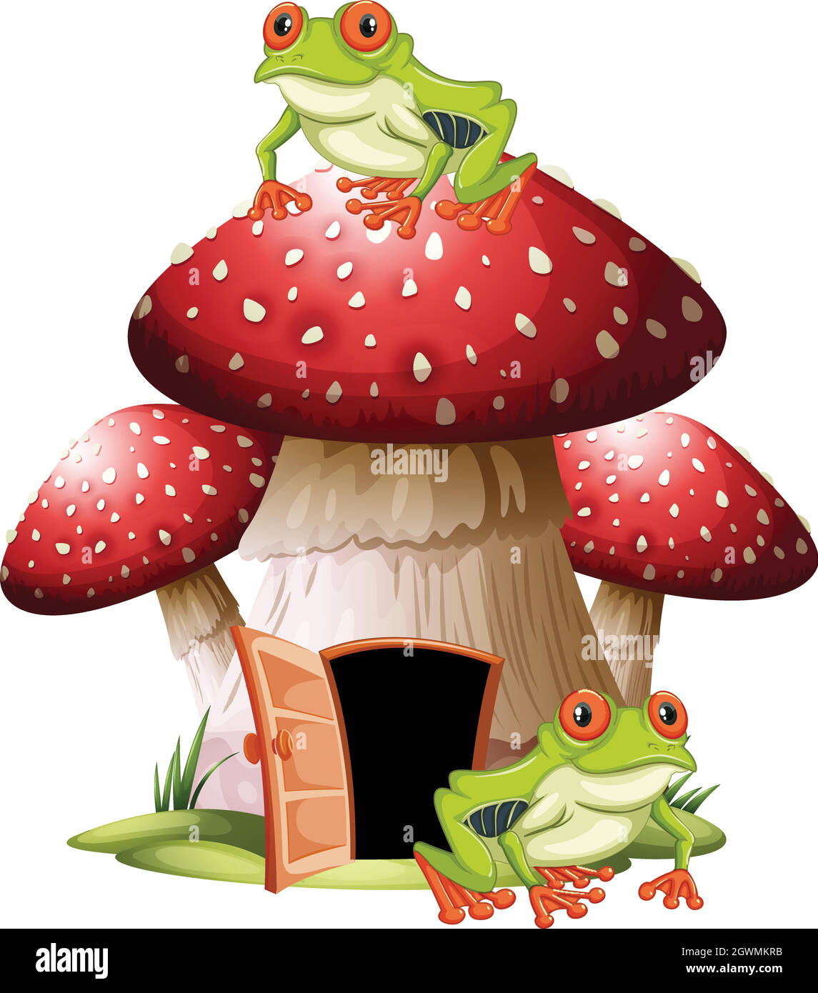 Maison aux champignons avec grenouilles Illustration de Vecteur