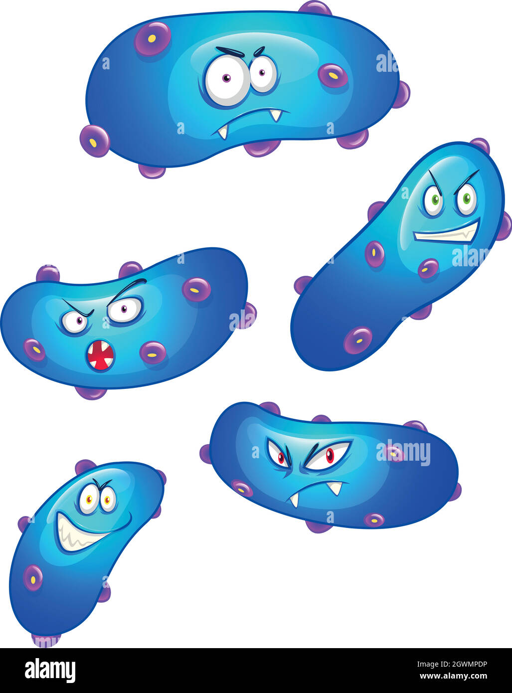 Bactéries avec expressions faciales Illustration de Vecteur