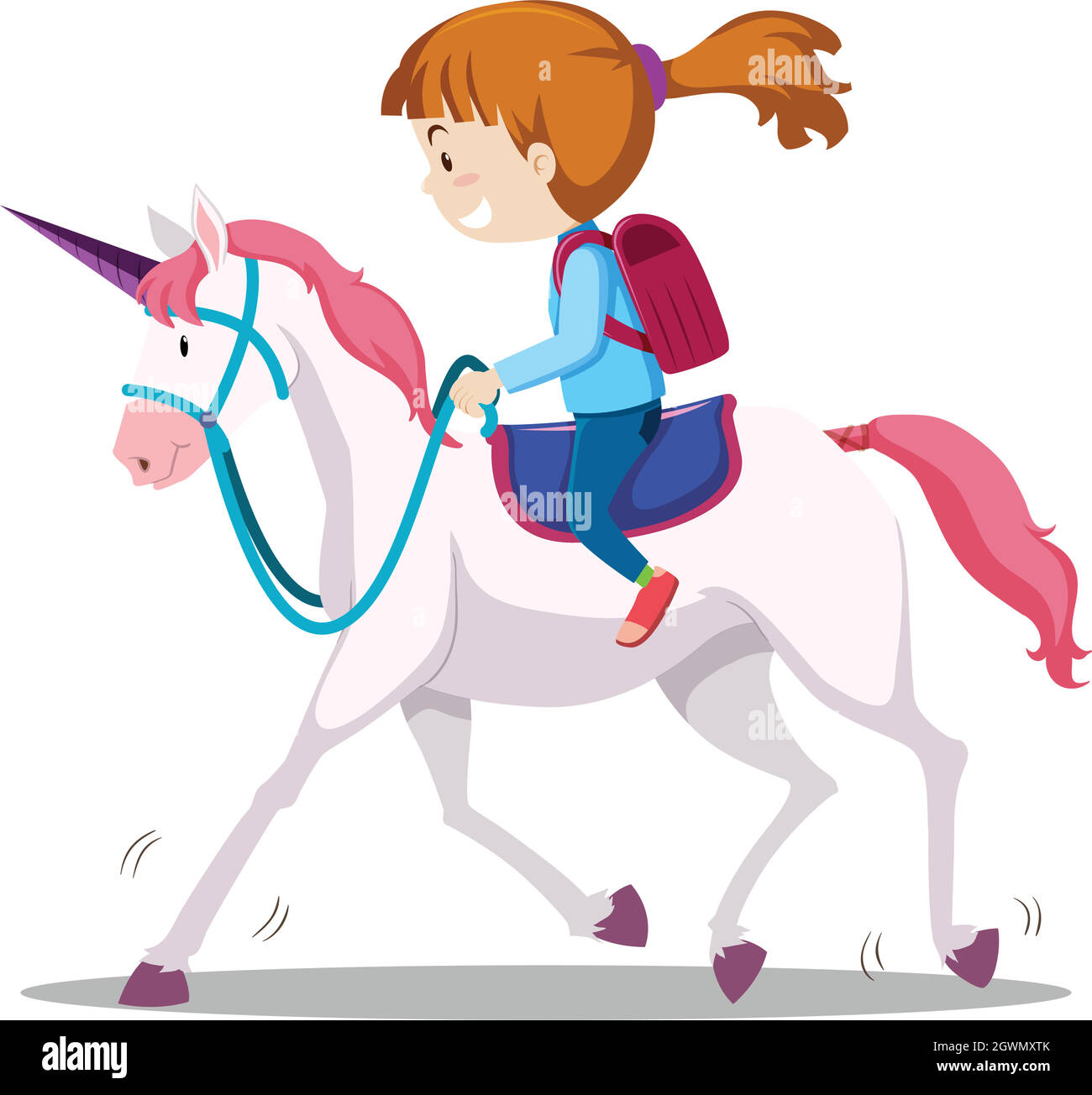illustration de une peu fille équitation une cheval sur une blanc