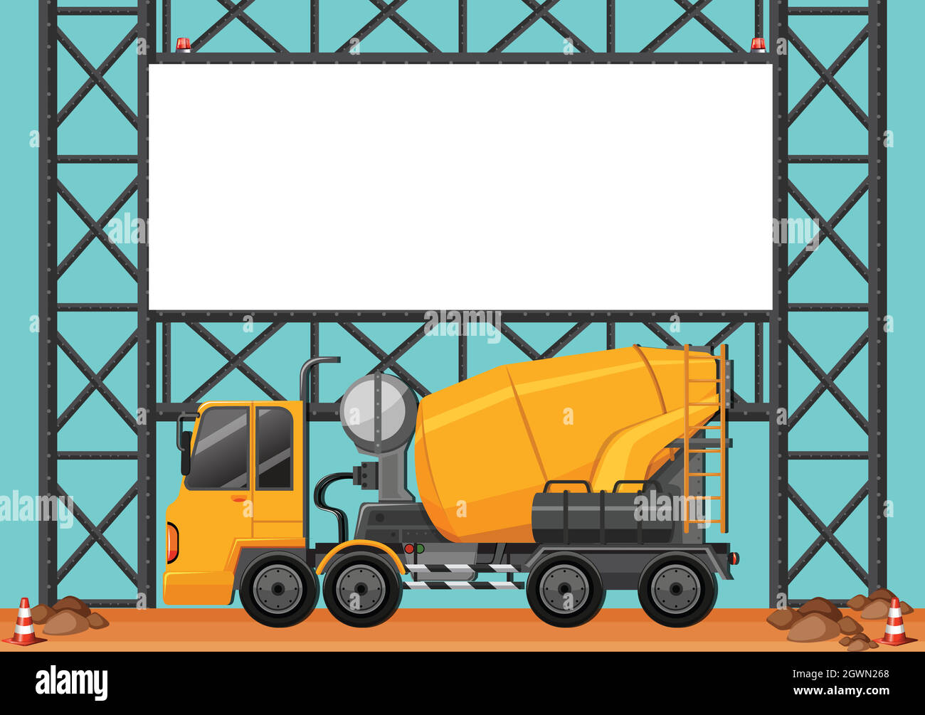 Chantier de construction avec panneau vierge et camion de ciment Illustration de Vecteur