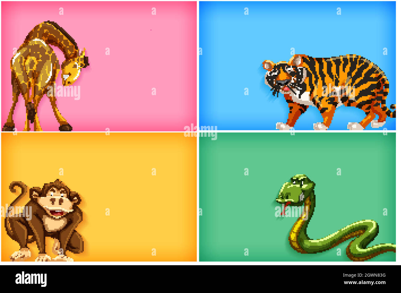 Modèle d'arrière-plan de couleur unie et de nombreux animaux Illustration de Vecteur