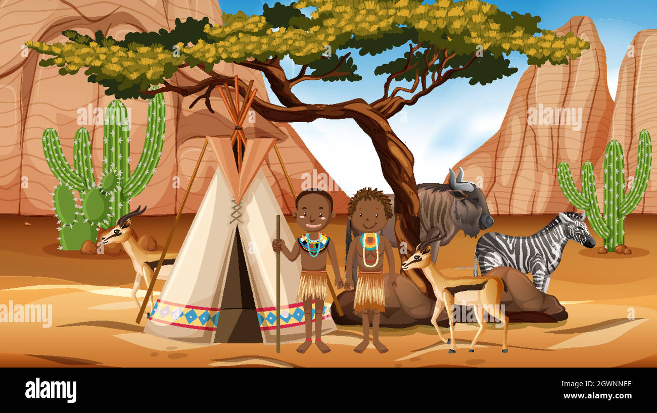 Famille des tribus africaines dans la nature sauvage Illustration de Vecteur