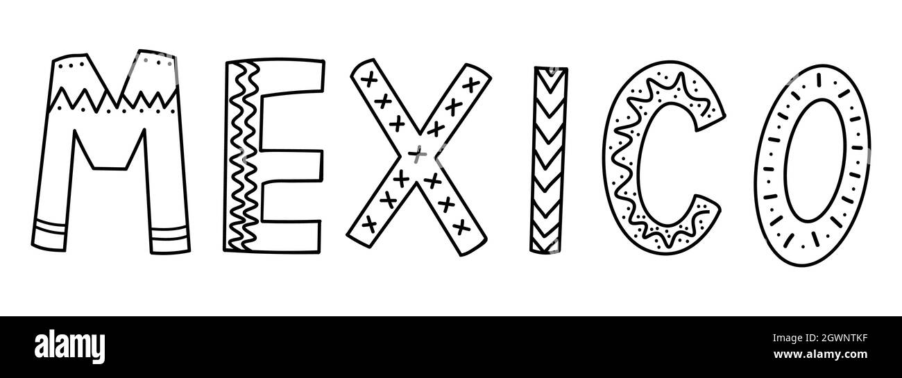 Mexique, logo décoré, lettrage. Bannière Fiesta et affiche. Slogan mexicain. Culture nationale. Élément de conception pour carte postale, Web. Illustrateur vectoriel Illustration de Vecteur