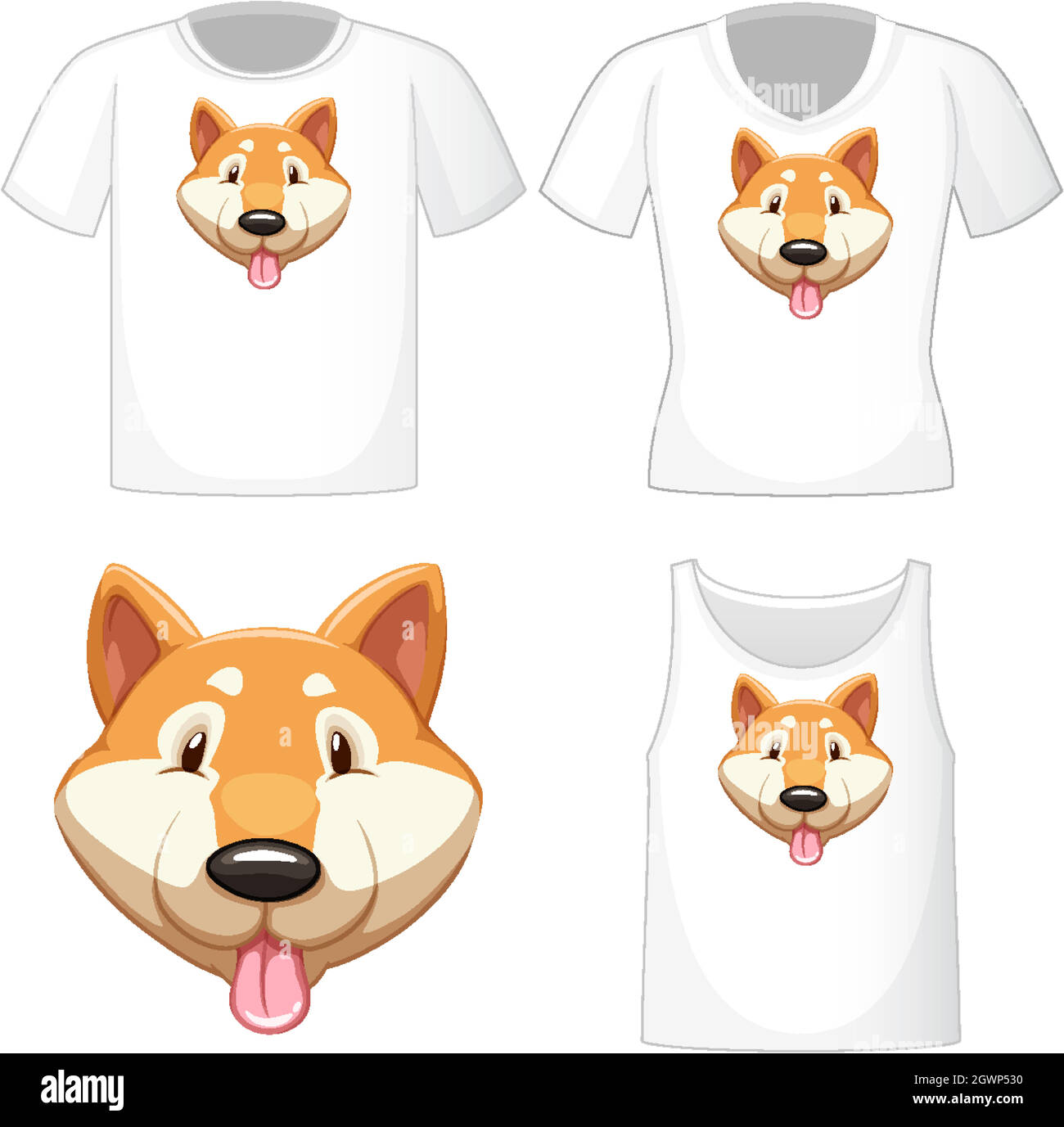 Joli logo shiba sur différentes chemises blanches isolées sur fond blanc Illustration de Vecteur