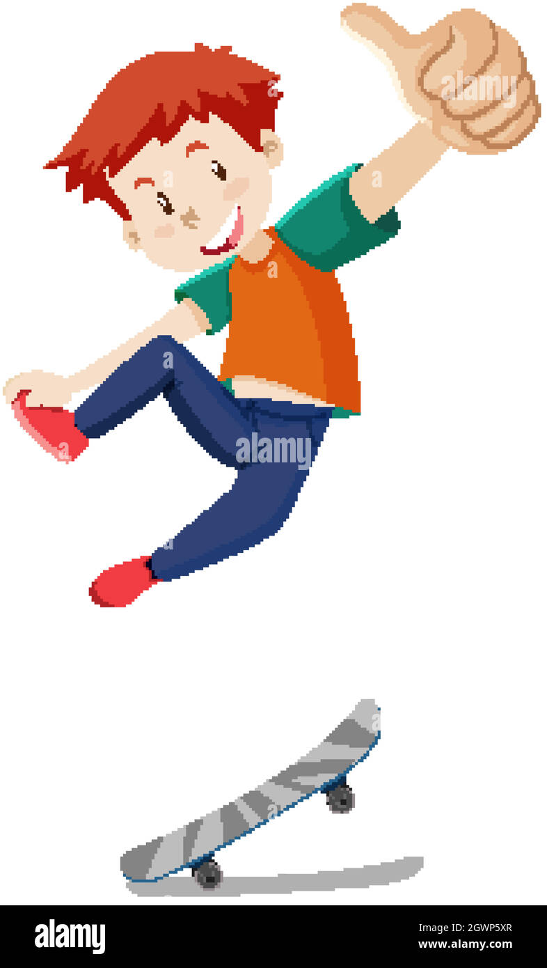 Un garçon jouant à la planche à roulettes avec le pouce posé isolé Illustration de Vecteur