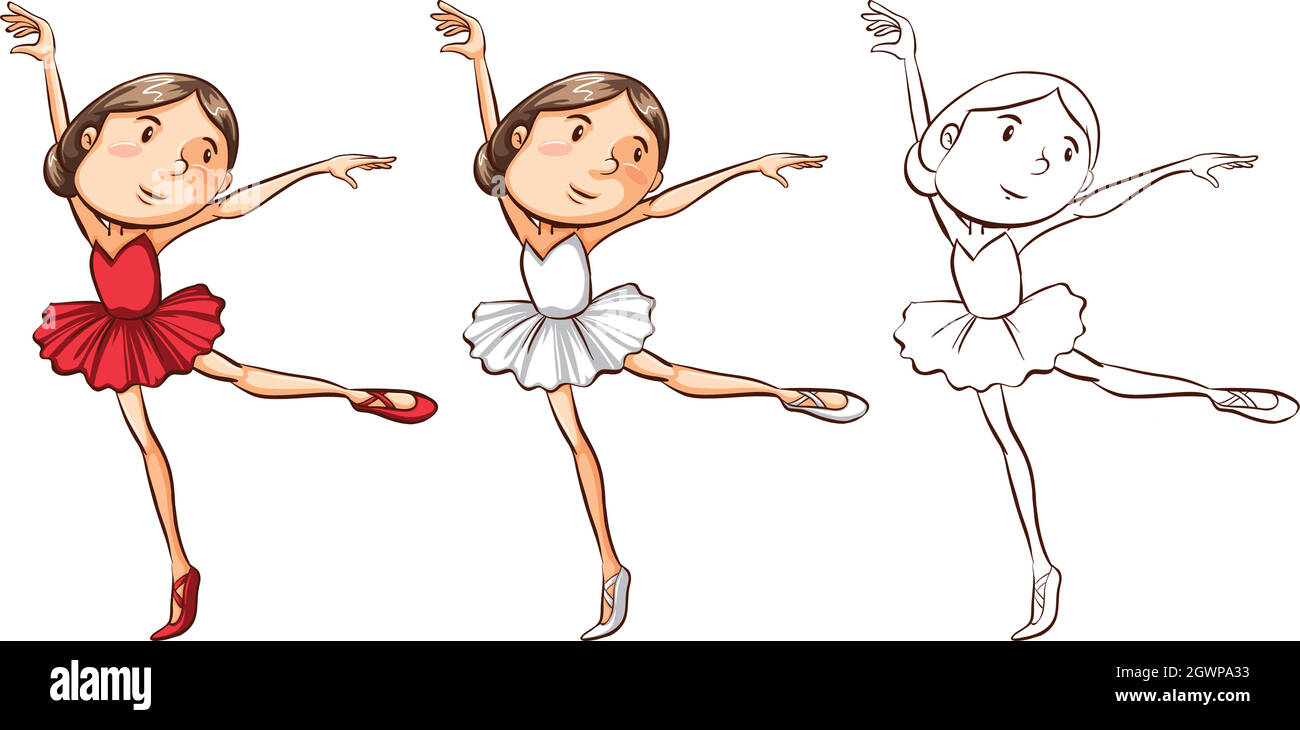 Doodle personnage pour fille faisant du ballet Illustration de Vecteur