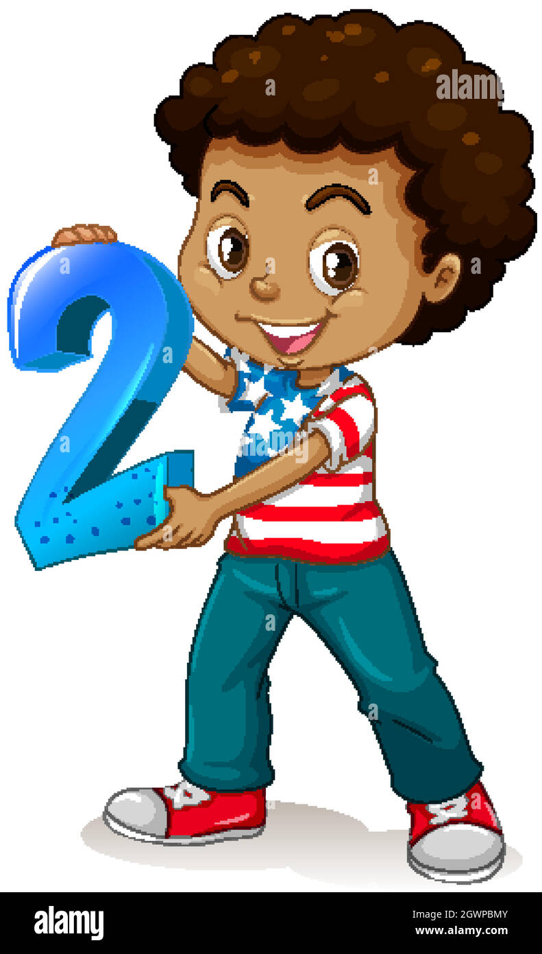 Garçon américain tenant le numéro deux de mathématiques Illustration de Vecteur