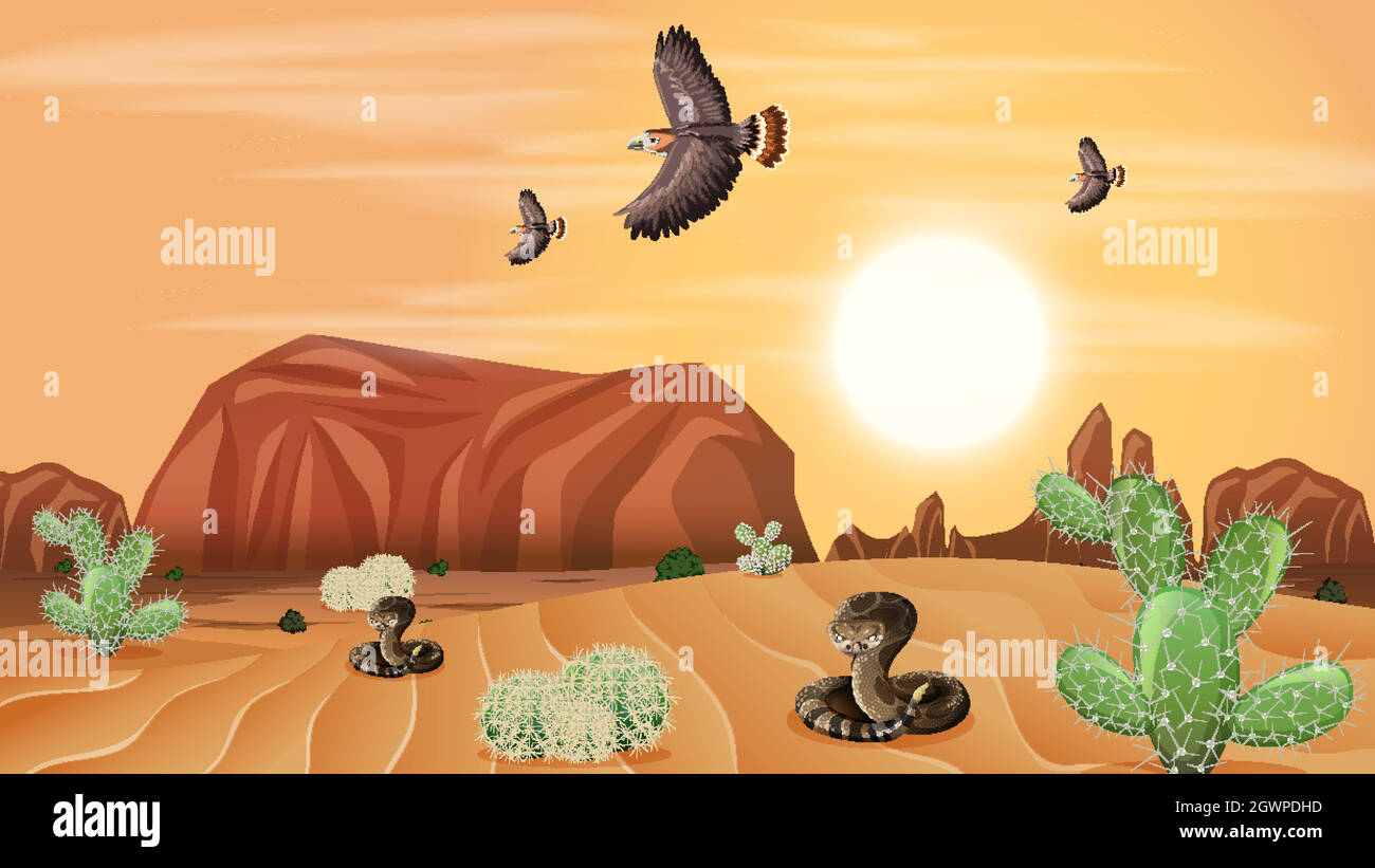Paysage sauvage du désert sur scène de jour Illustration de Vecteur