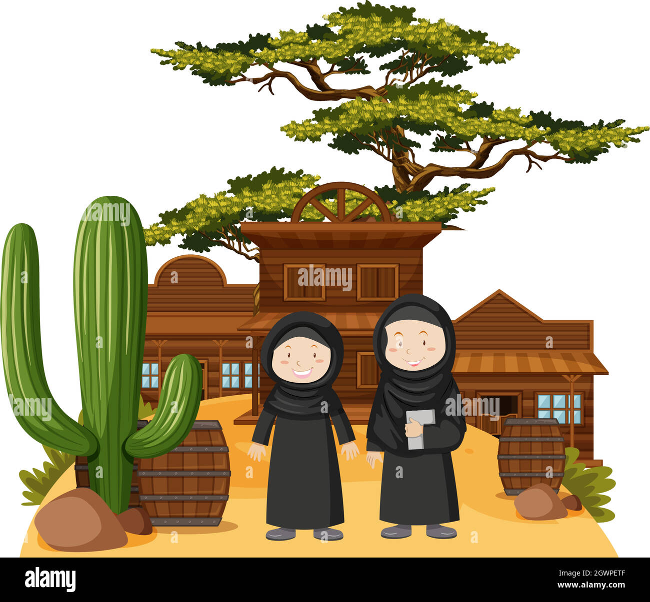 Deux filles musulmanes dans la ville occidentale Illustration de Vecteur