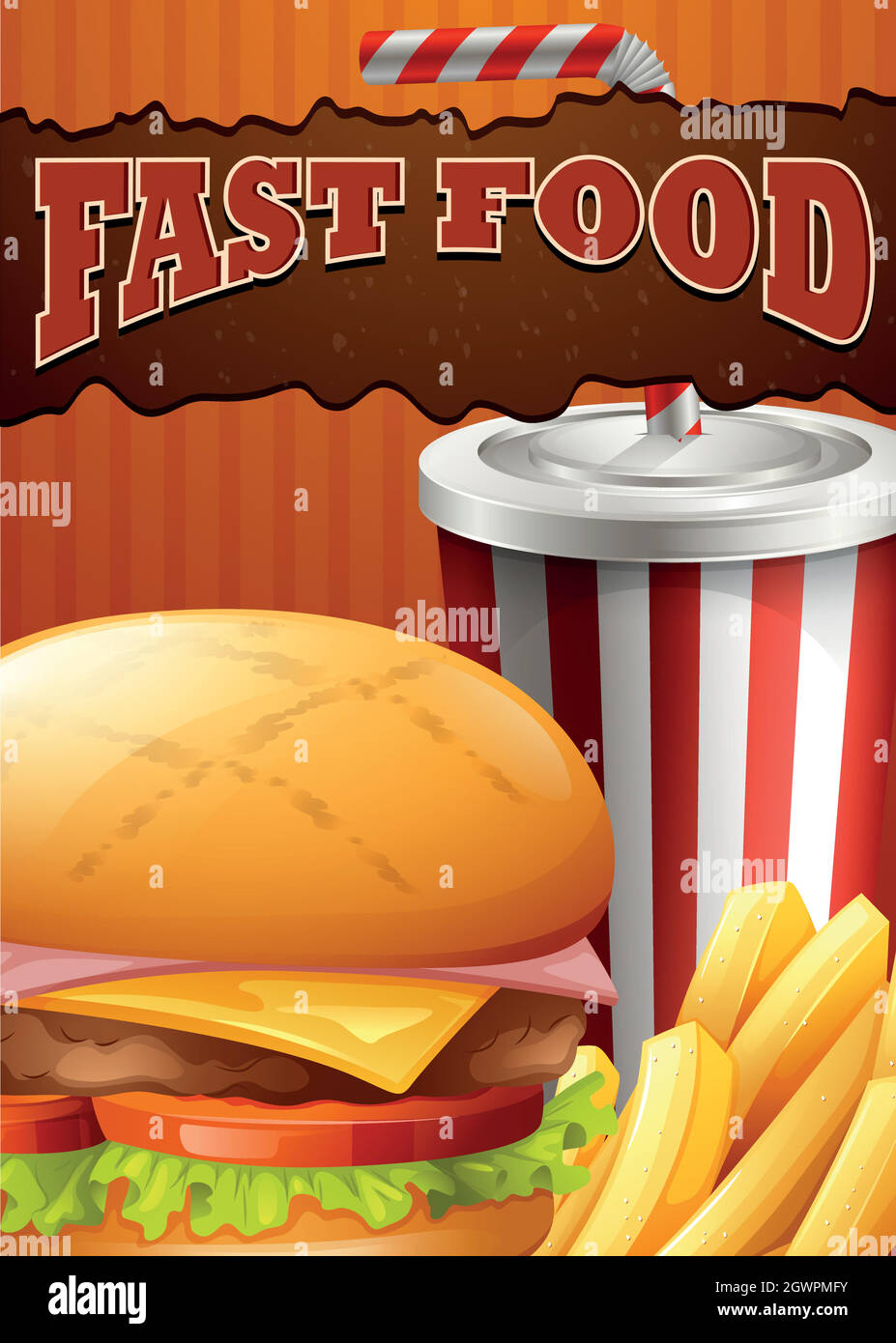 Affiche de restauration rapide avec hamburger et boisson Illustration de Vecteur