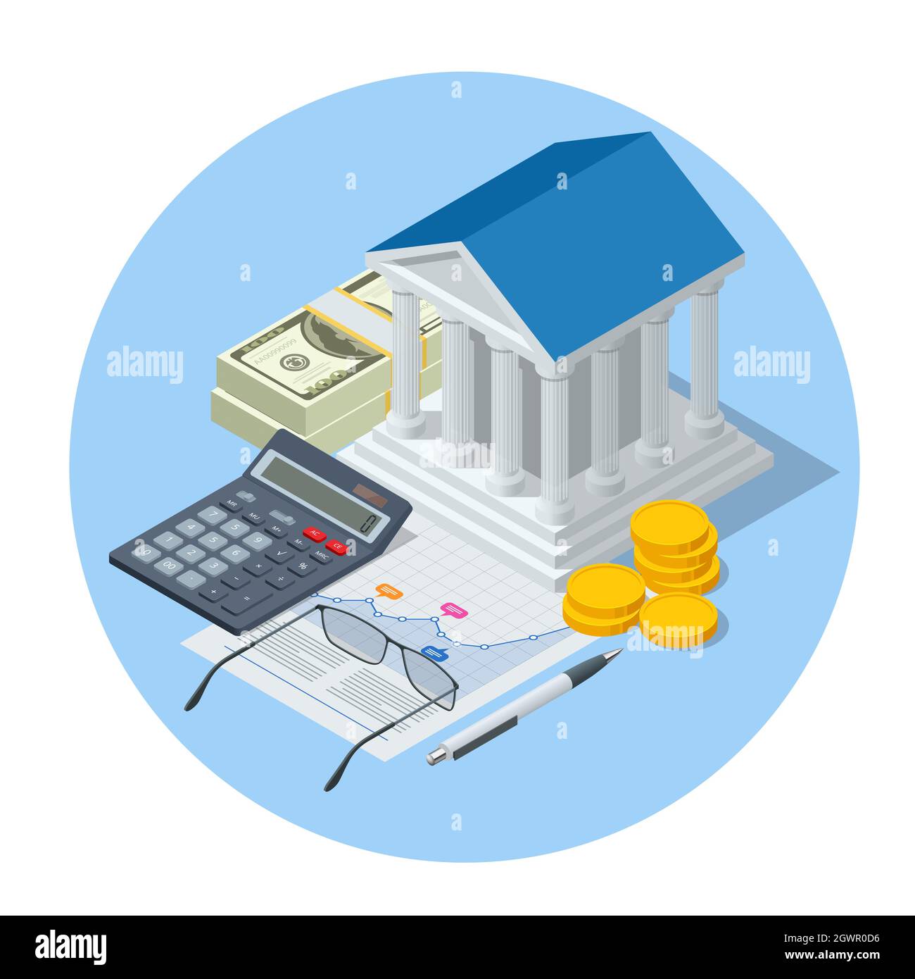 Concept financier de forme de prêt isométrique de petite entreprise. Boutique qui obtiennent des prêts de la banque sans garantie Illustration de Vecteur