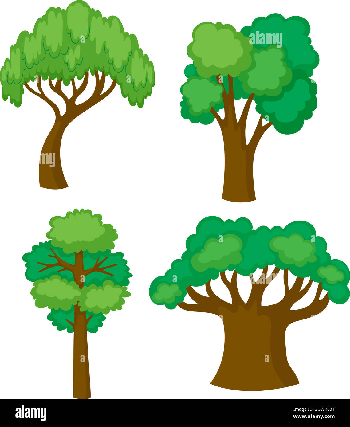 Arbres de quatre formes différentes Illustration de Vecteur