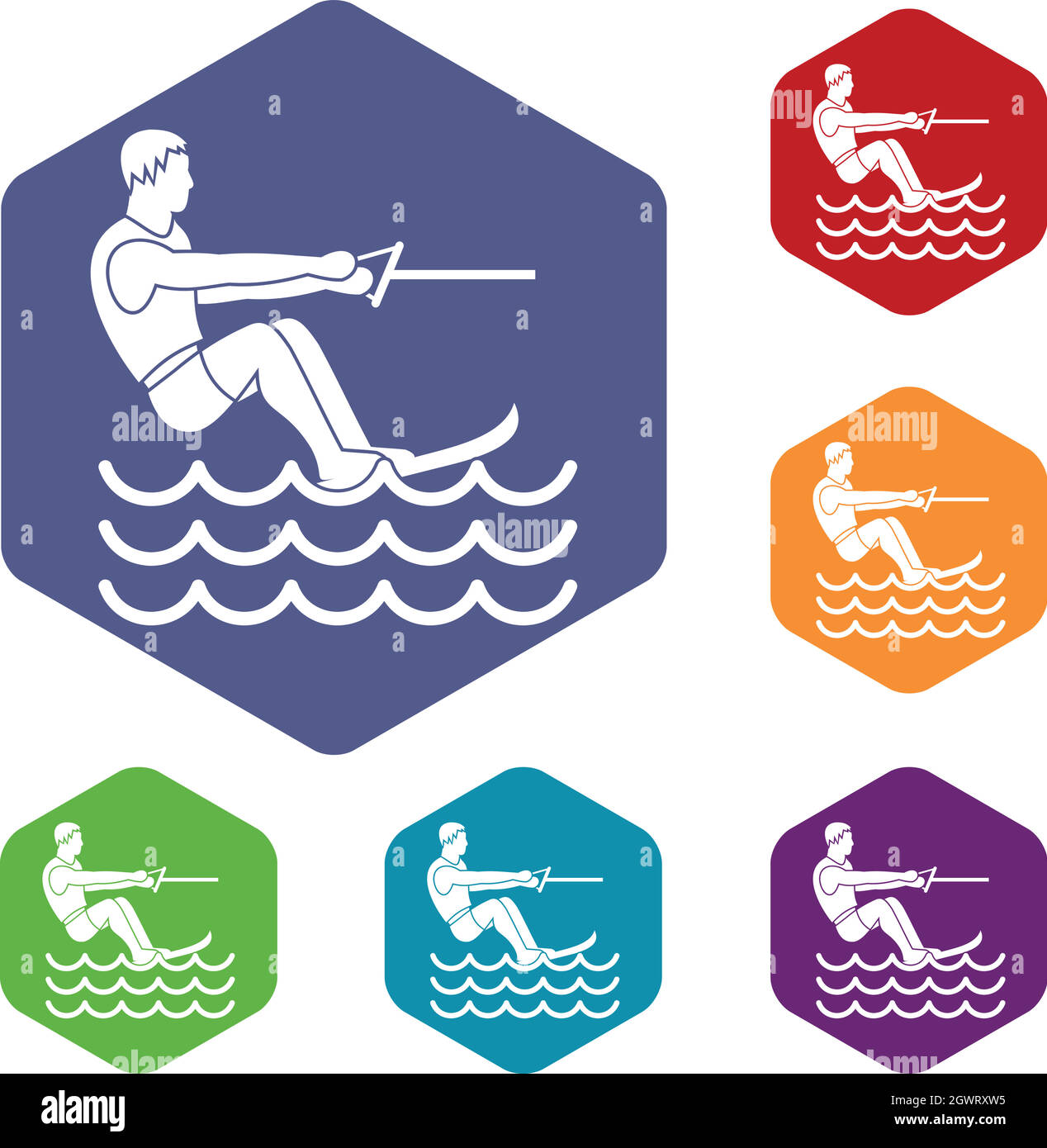 Le ski nautique homme icons set Illustration de Vecteur