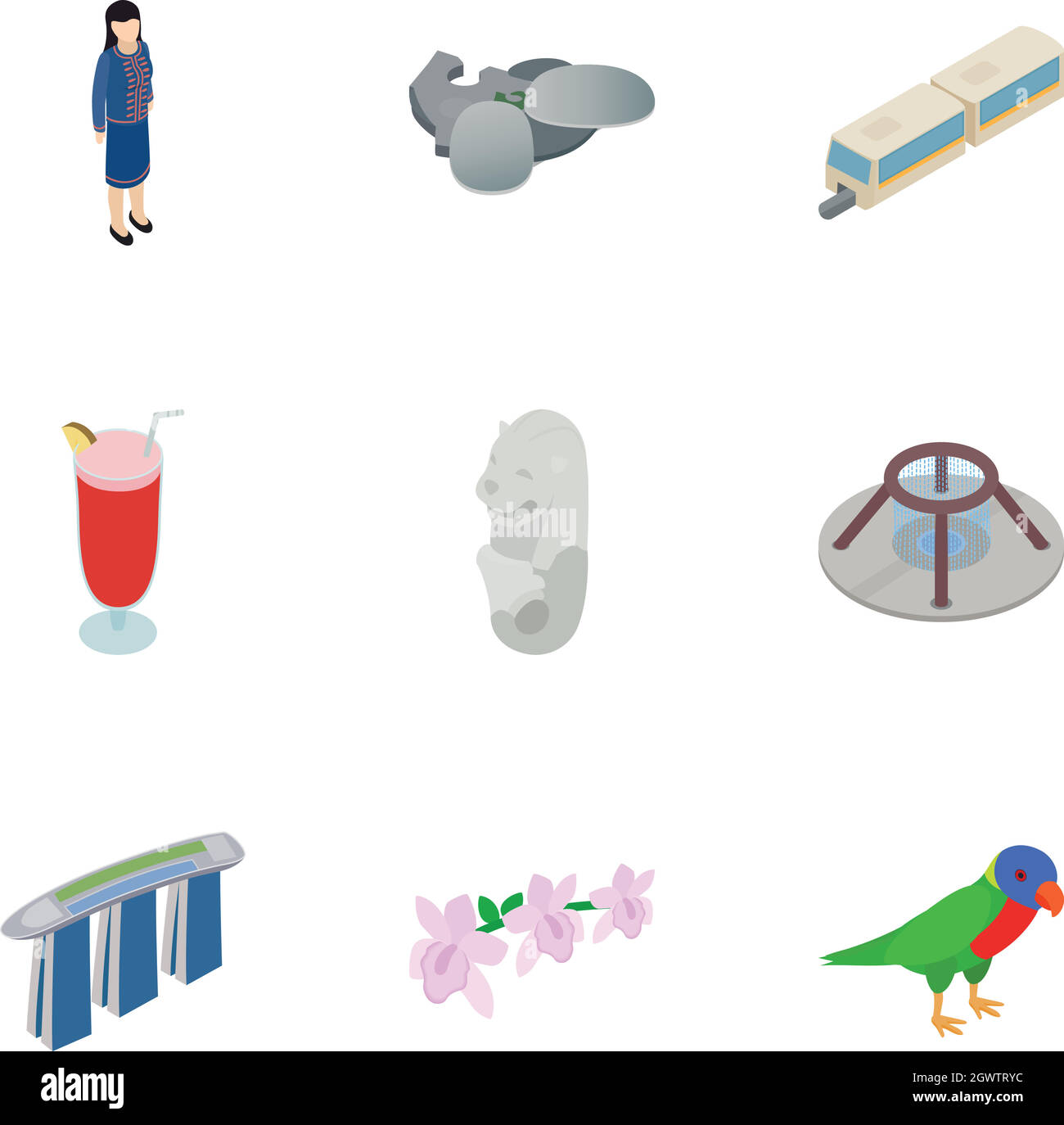 Voyage à Singapour icons set, style 3D isométrique Illustration de Vecteur