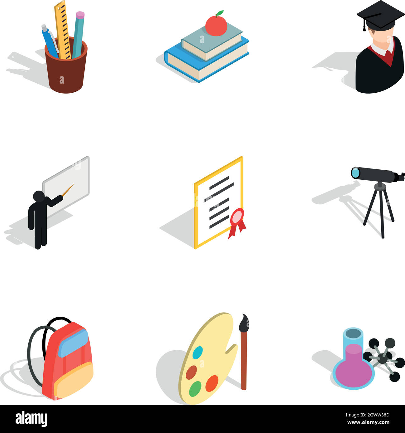 Retour à l'école, les icônes de style 3D isométrique Illustration de Vecteur