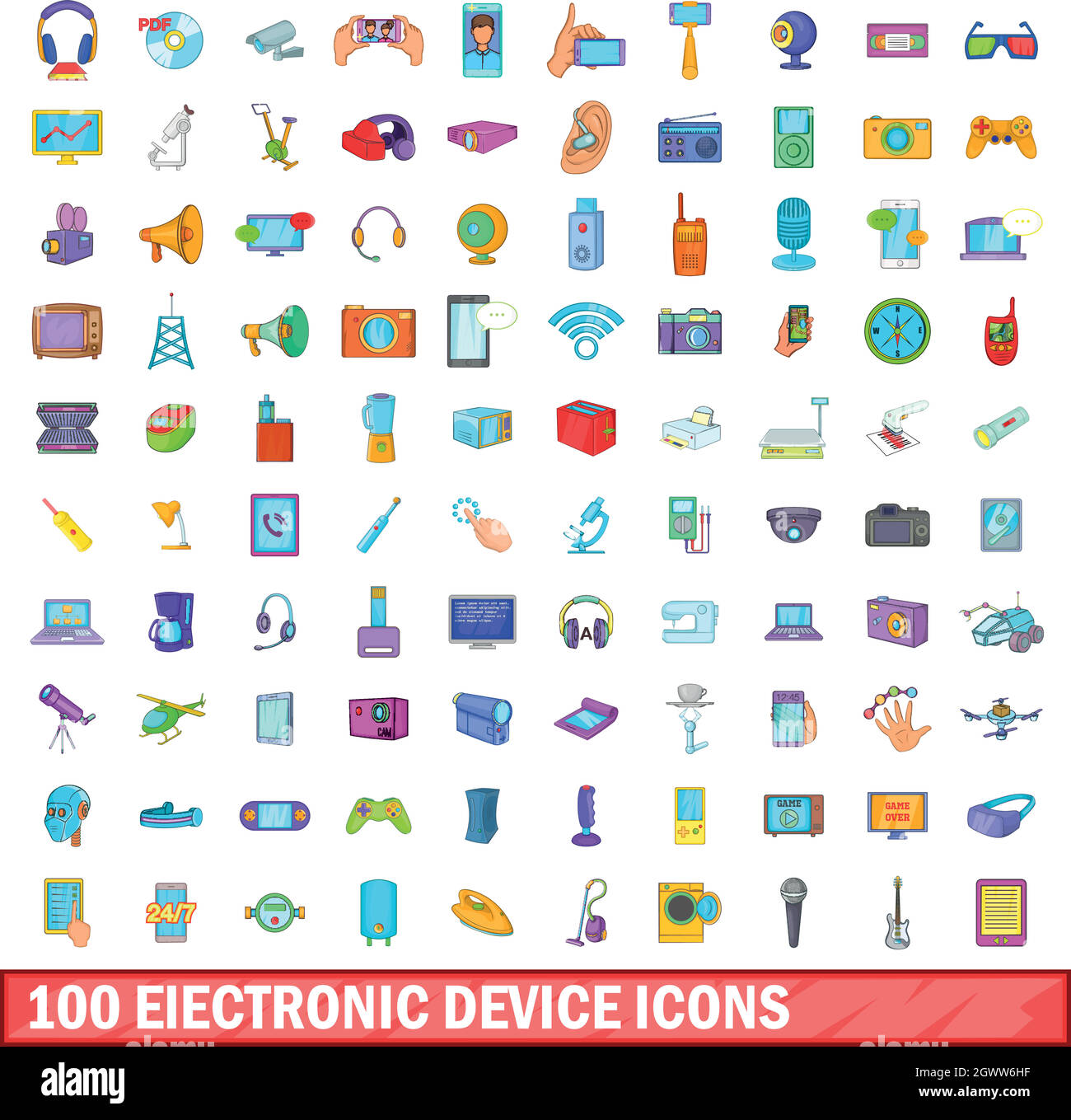 100 dispositif électronique icons set, cartoon style Illustration de Vecteur
