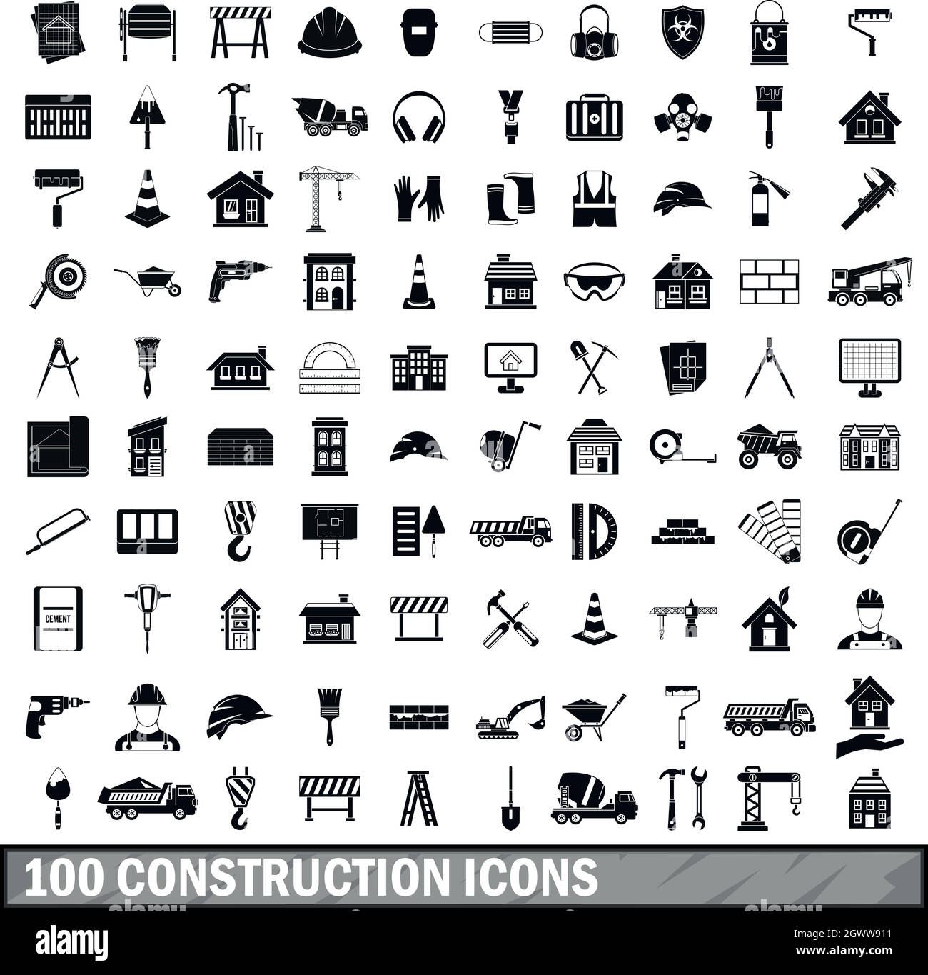 Construction 100 icons set dans un style simple Illustration de Vecteur