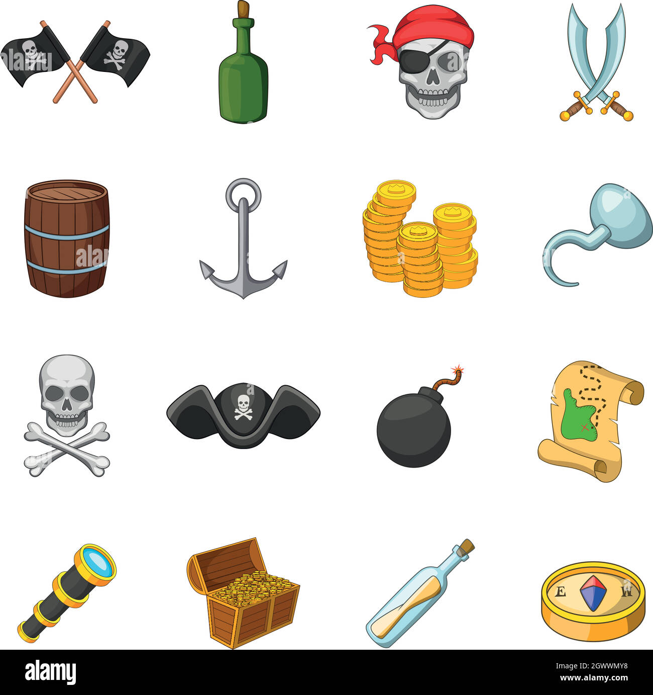 Symboles de la culture pirate icons set, cartoon style Illustration de Vecteur