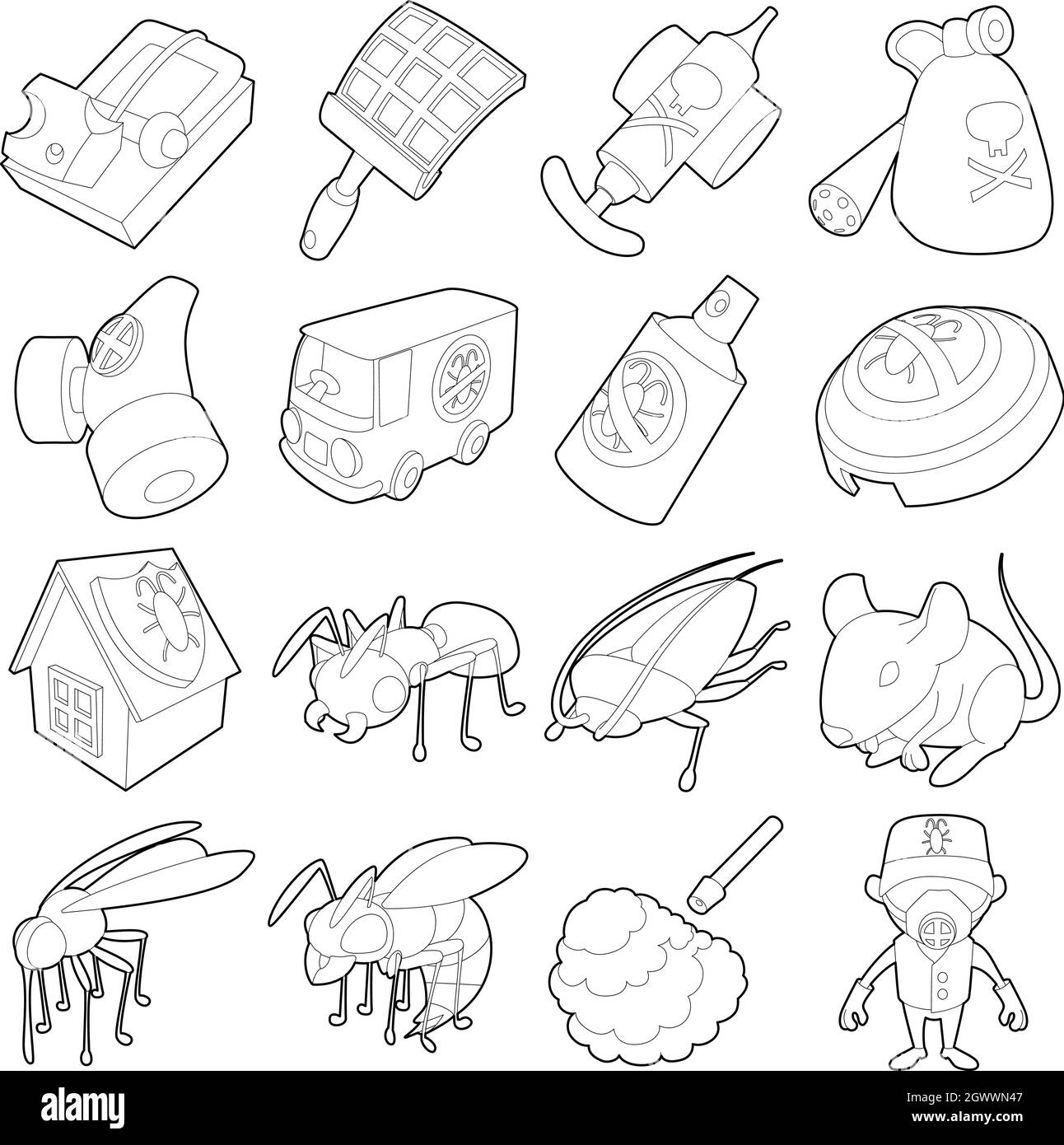 Mettre fin à la lutte antiparasitaire icons set style du contour, Illustration de Vecteur