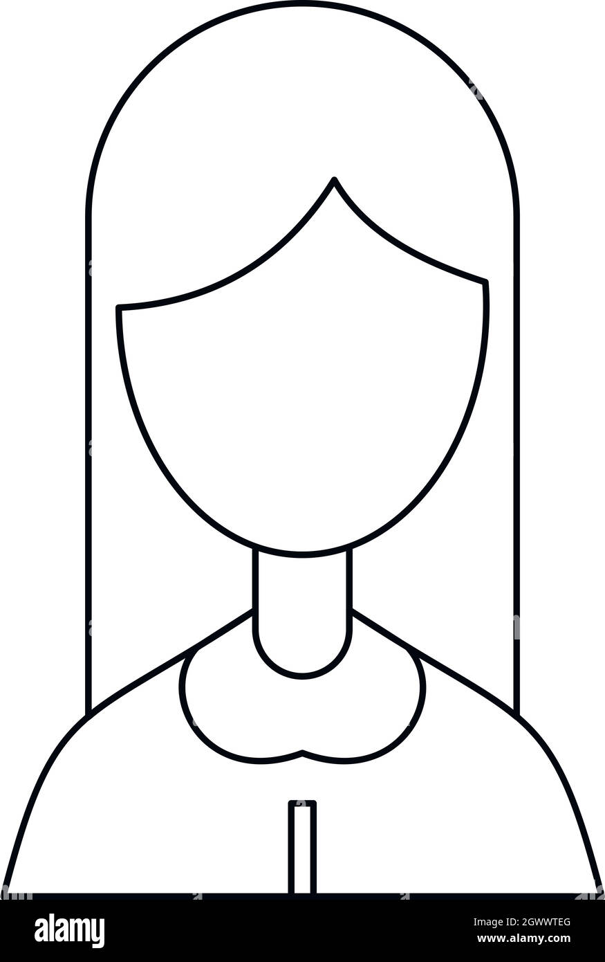 Femme aux cheveux longs, l'icône de style contour Illustration de Vecteur