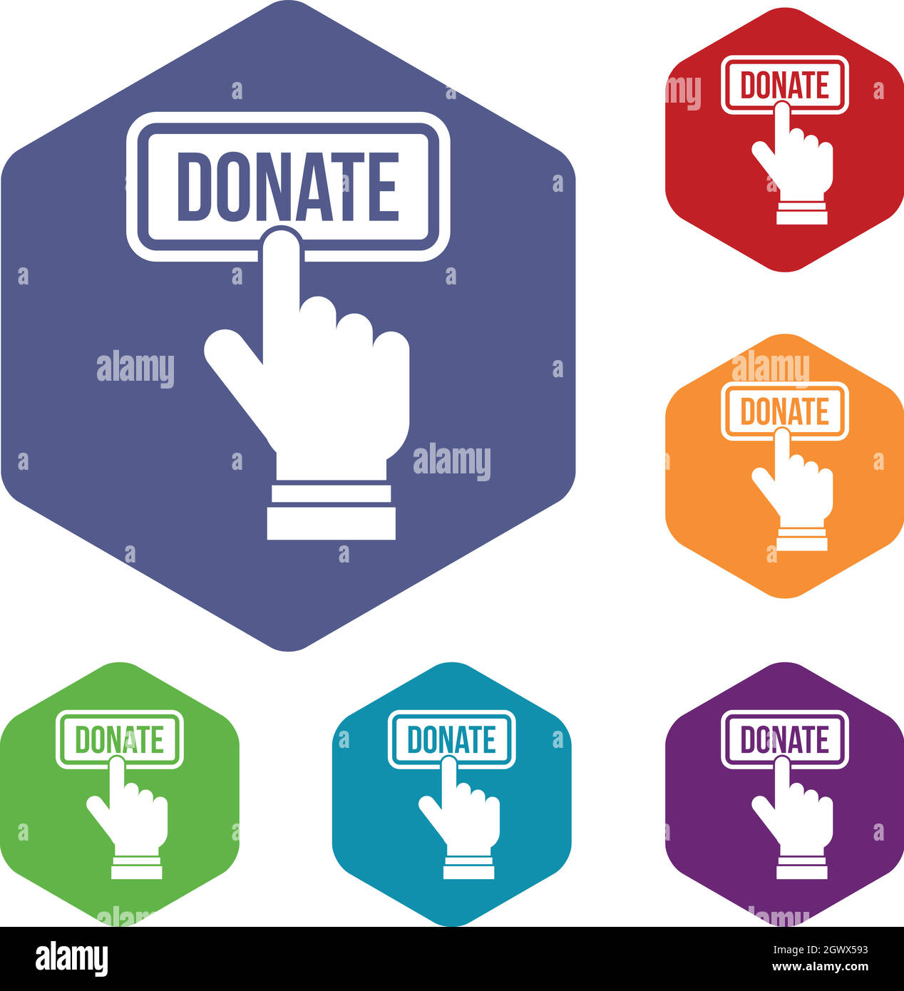 Appuie sur le bouton pour faire un don à main icons set Illustration de Vecteur
