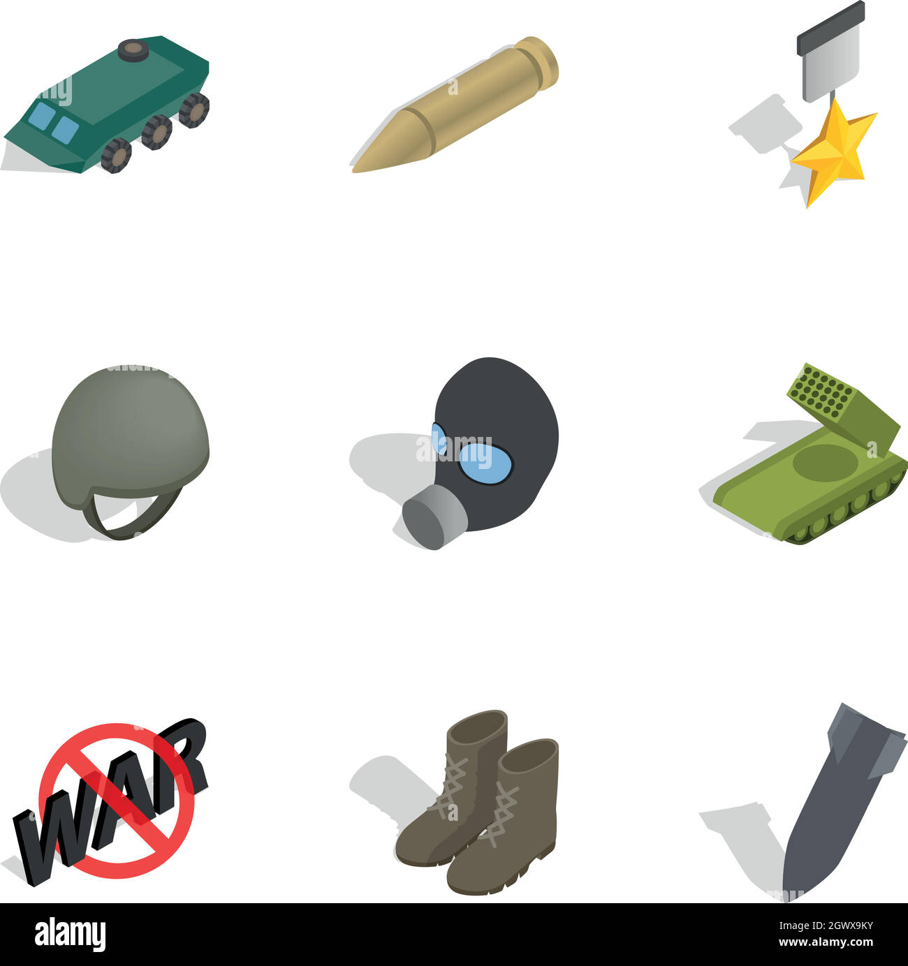 Universal war icons set, style 3D isométrique Illustration de Vecteur