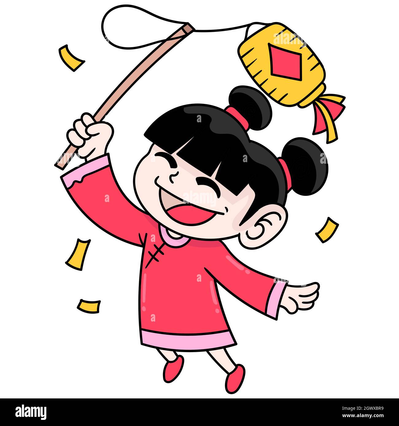 les filles aux expressions heureuses célèbrent le nouvel an chinois Illustration de Vecteur