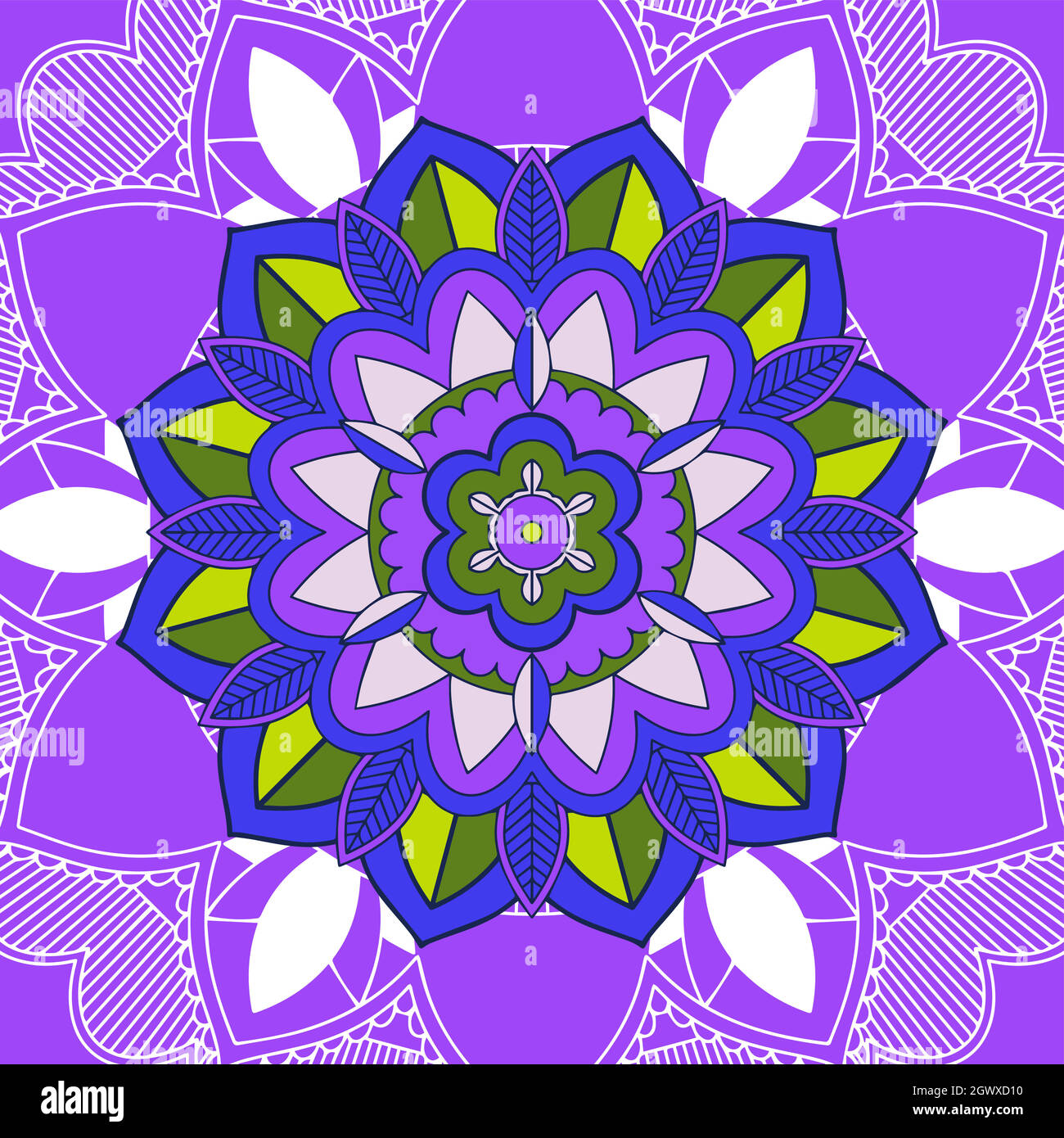 Motifs Mandala sur fond violet Illustration de Vecteur