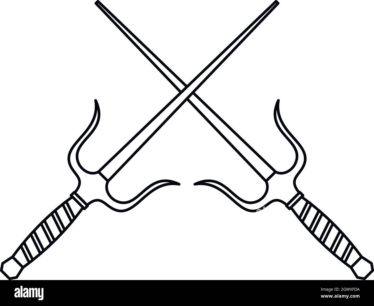 Sai icône d'arme dague style du contour, Illustration de Vecteur