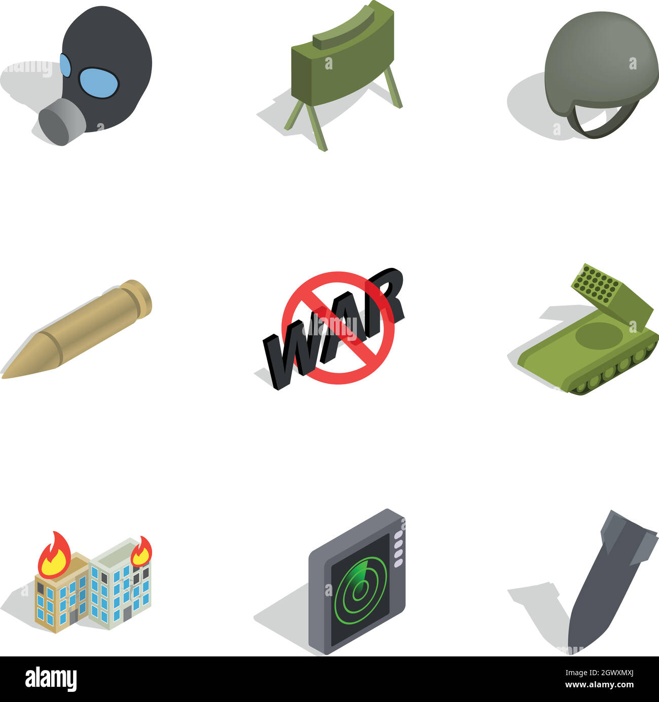 Icônes d'armes, définir le style 3D isométrique Illustration de Vecteur