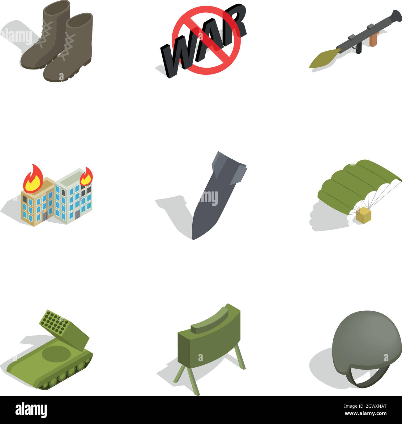 Icons set militaires, style 3D isométrique Illustration de Vecteur
