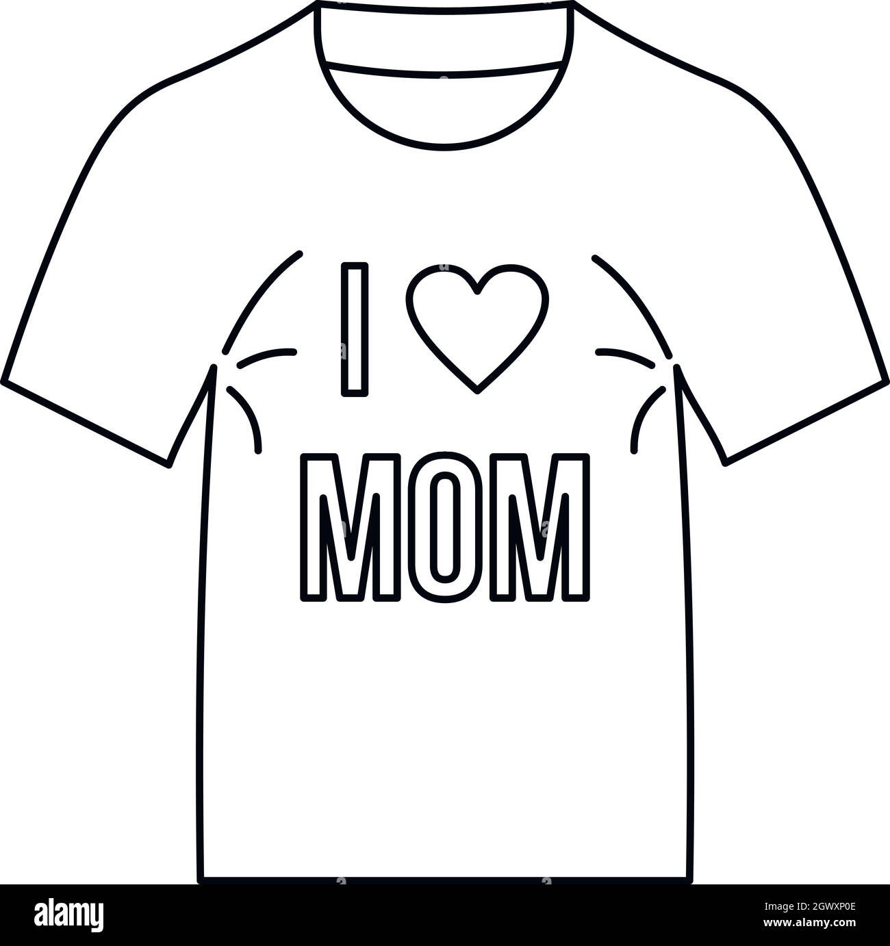 J'aime maman shirt style du contour, icône Illustration de Vecteur