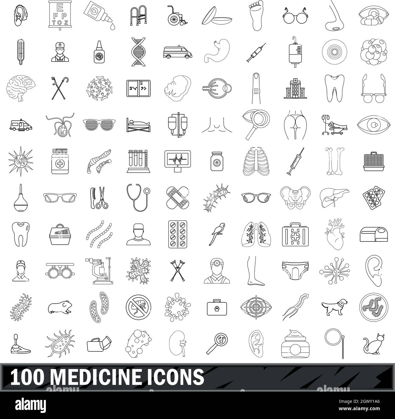 Médecine 100 icons set style du contour, Illustration de Vecteur