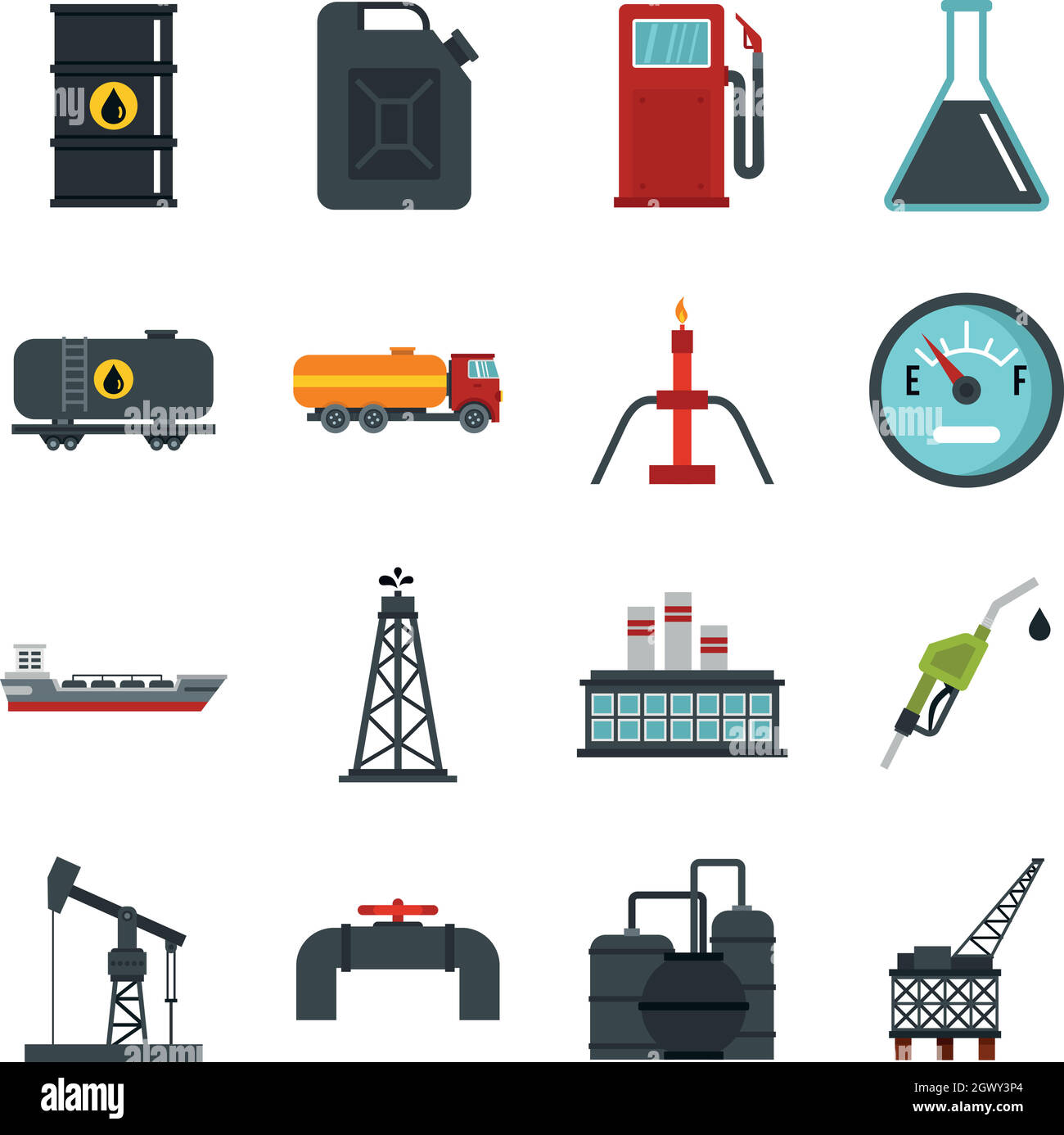 Les éléments de l'industrie de l'huile fixé télévision icons Illustration de Vecteur
