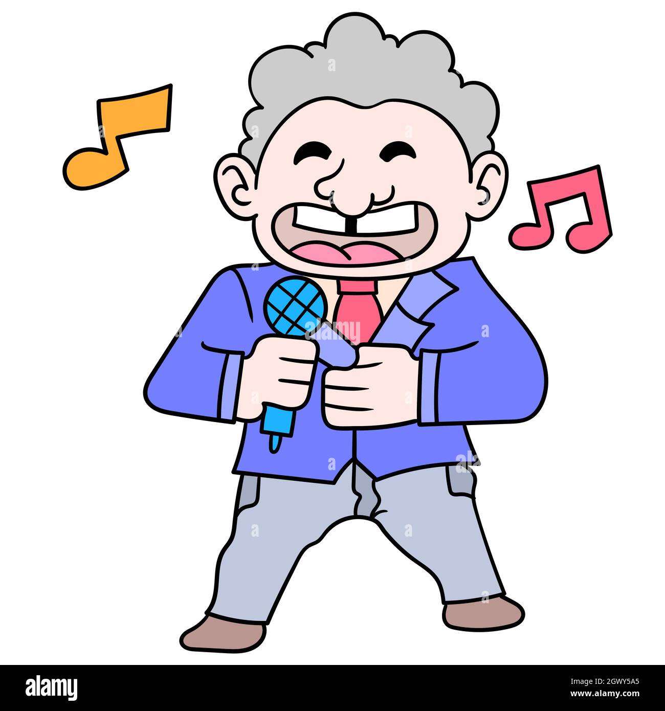 un vieil homme avec un visage heureux chantant sa chanson préférée Illustration de Vecteur